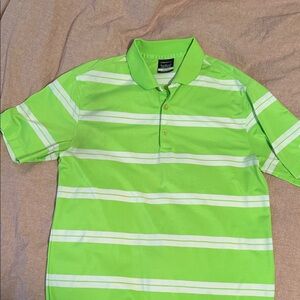 Nike Green and White Striped Polo Shirt